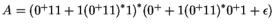 $A={(0^+11+1{(0^+11)}^*1)}^*(0^++1{(0^+11)}^*0^+1+\epsilon)$