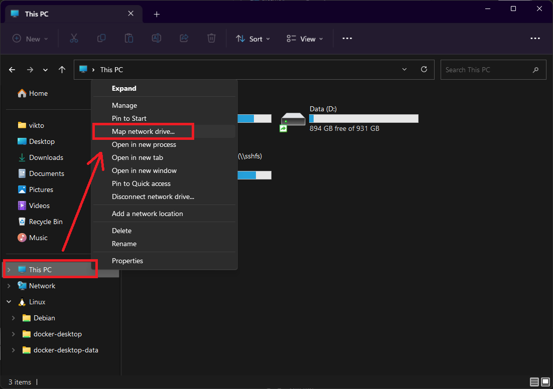 Map network drive menu