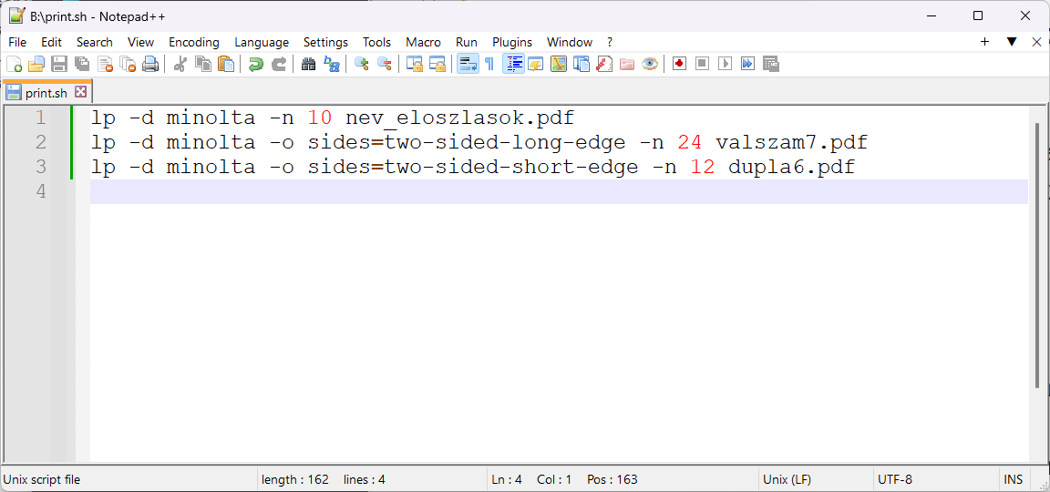 Printing commands example